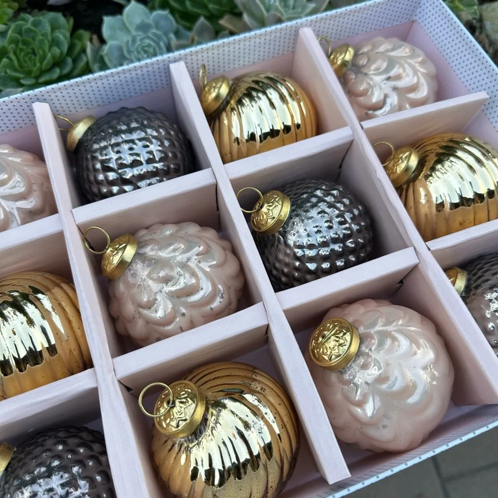 Cupcakes and Cashmere 12 ornaments shabby chic glam pearl Christmas pinkmas